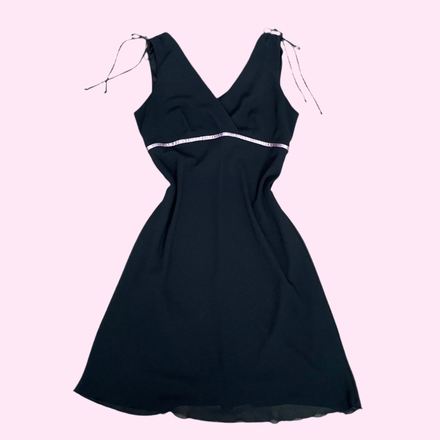 Vintage 90's Black Midi Dress With Pink Ribbon