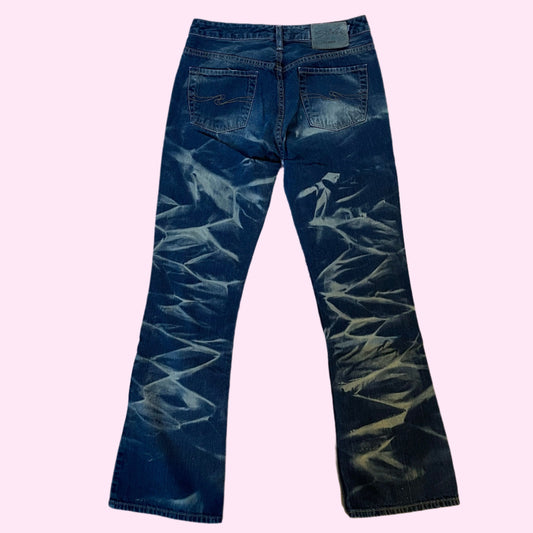 Vintage Bleach Dye Low Rise Jeans