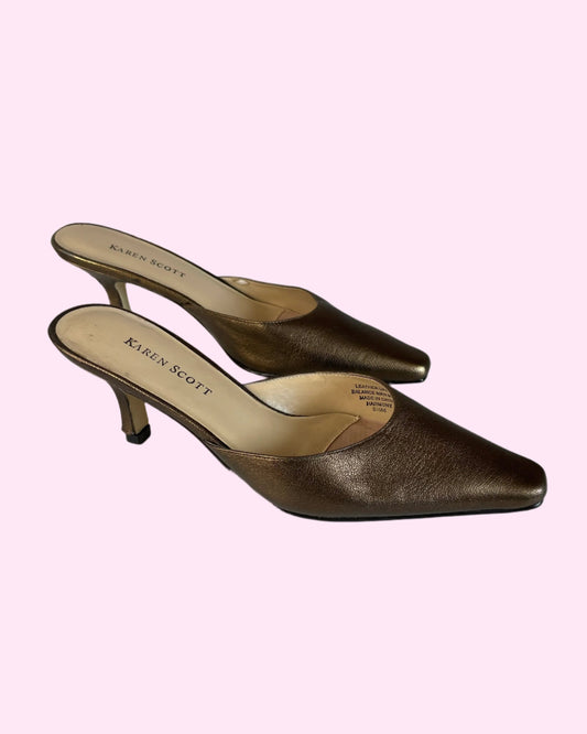 Vintage Bronze Pointed Mules