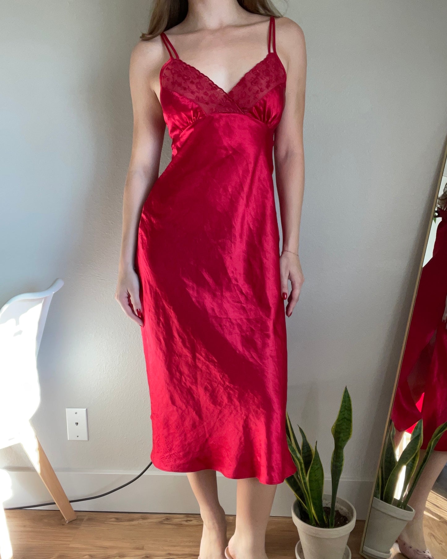 Vintage Red Maxi Slip Dress