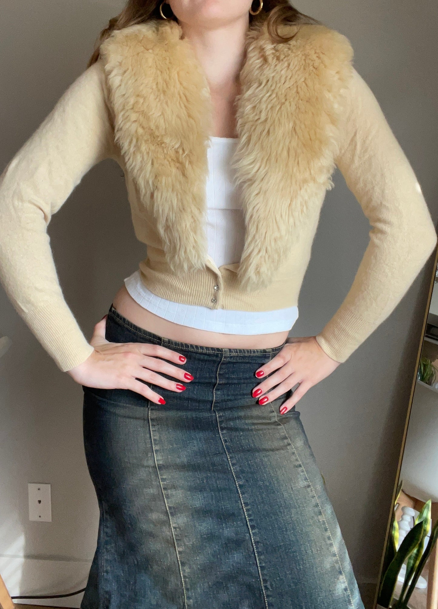 Vintage Fur Trim Cardigan